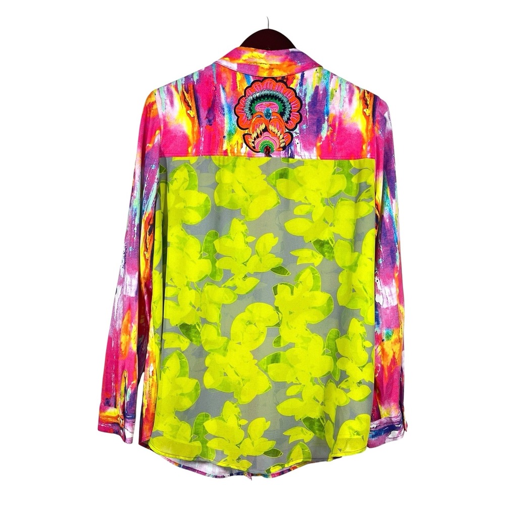 Soft Surroundings Festiva Vibrant Tie Dye Embroidery Shirt Size L Colorful Artsy